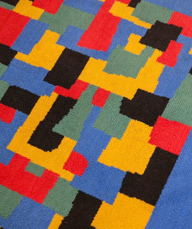 Blue and green geometric rug, circa 1960