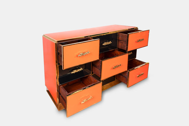 Chest of drawers in black and orange, circa 1980s