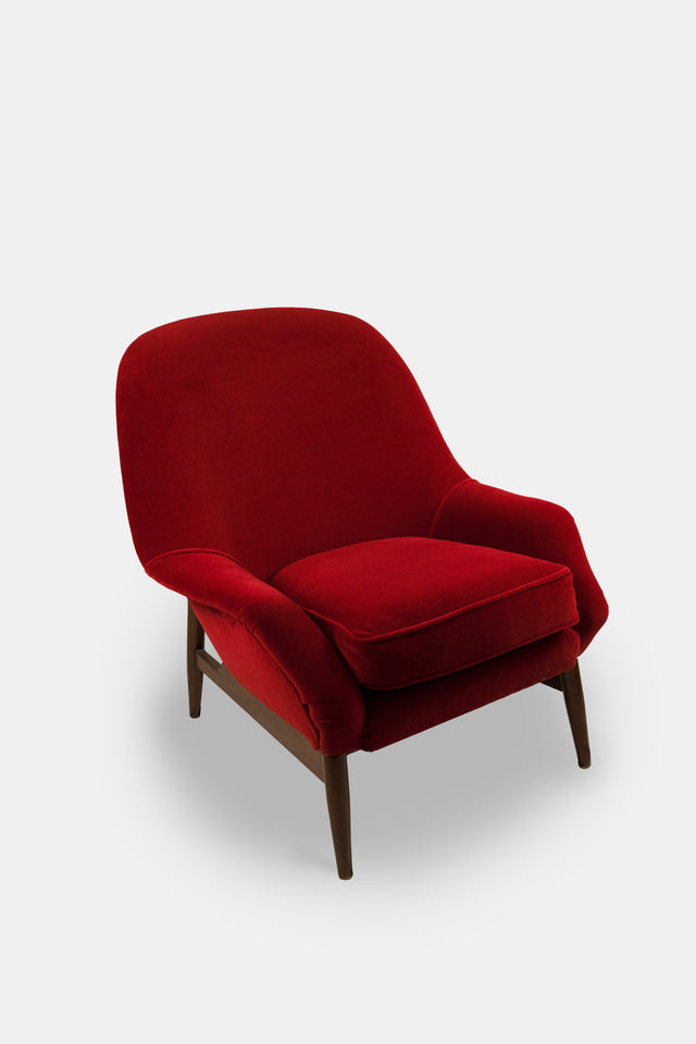 Pair of Red Velvet Armchairs by ISA Bergamo, Italy