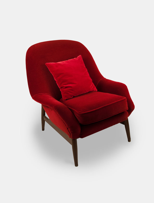 Pair of Red Velvet Armchairs by ISA Bergamo, Italy