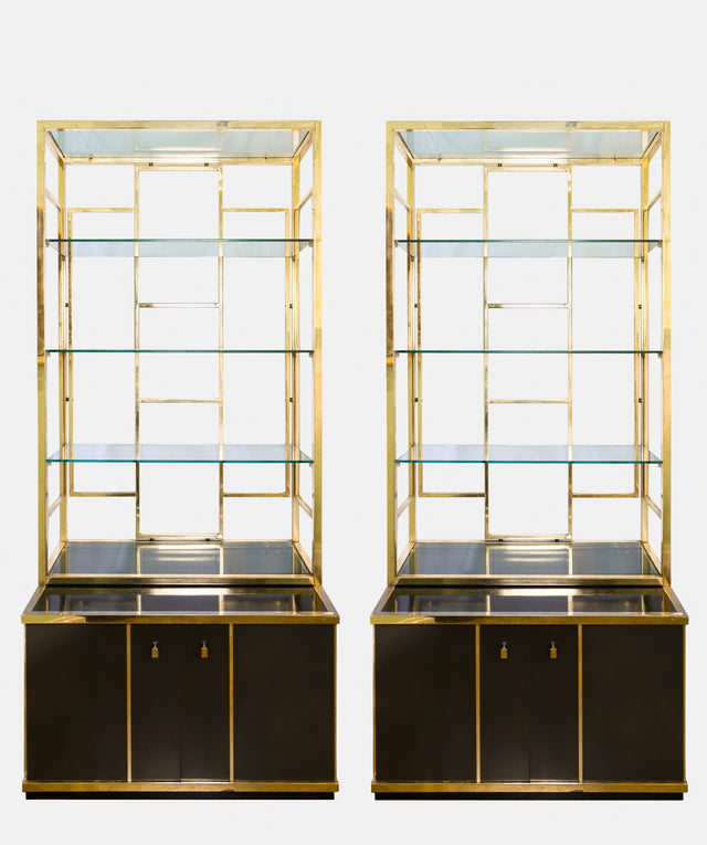 Pair of display bookcases with cupboards, circa 1970s
