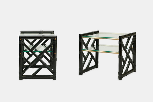 Pair of faux bamboo side tables, circa 1970s