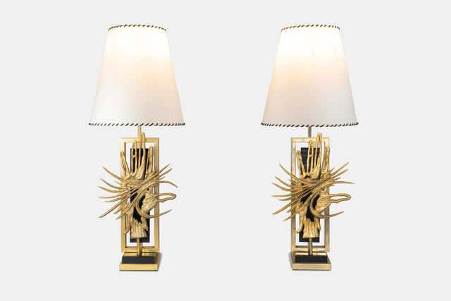 Pair of rare 'Zeus Hand' table lamps, circa 1970s