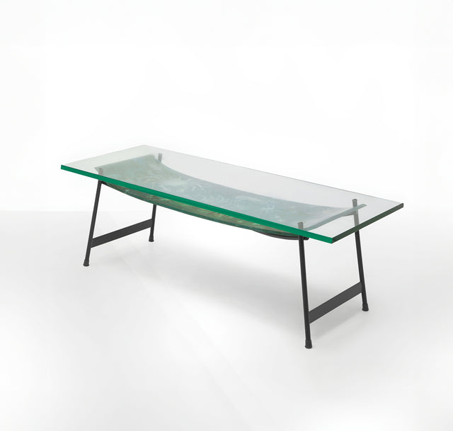 Rare Painted Glass Coffee Table, circa 1958