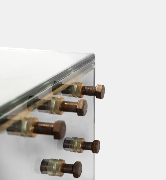 Roberto Giulio Rida & Morgan Rida, Console Table Glass & Iron Bolts, 1970s