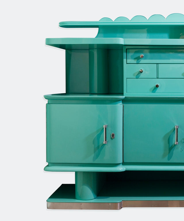 Turquoise kitchen cabinet, circa 1930s