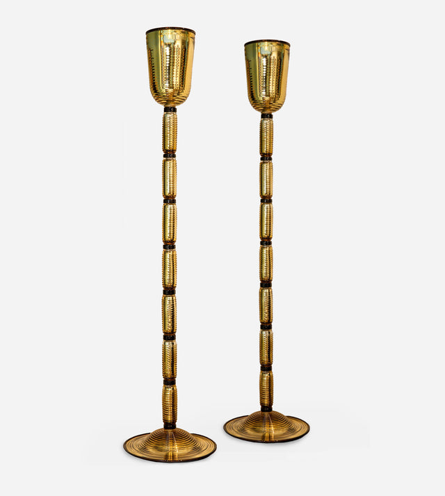 Pair of floor lamps in pulegoso glass, circa 1940