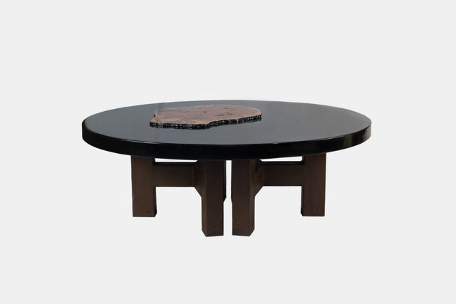 Coffee Table with Fossil Wood Inlay, France 1970