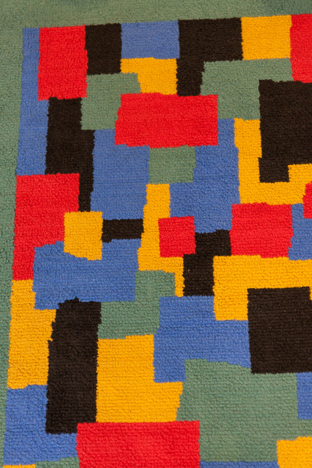 Blue and green geometric rug, circa 1960