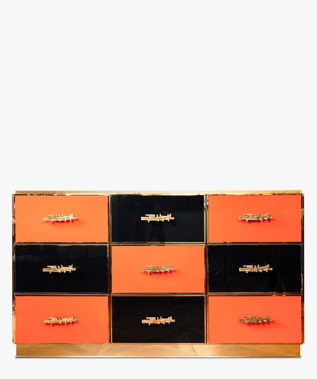 Chest of drawers in black and orange, circa 1980s