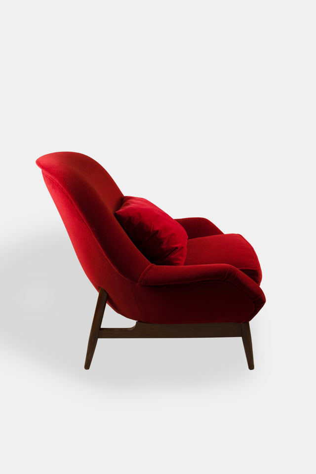 Pair of Red Velvet Armchairs by ISA Bergamo, Italy