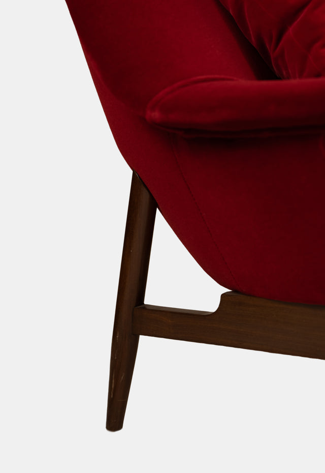 Pair of Red Velvet Armchairs by ISA Bergamo, Italy