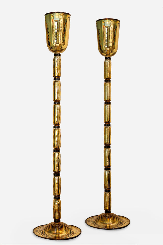 Pair of floor lamps in pulegoso glass, circa 1940