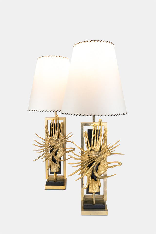 Pair of rare 'Zeus Hand' table lamps, circa 1970s