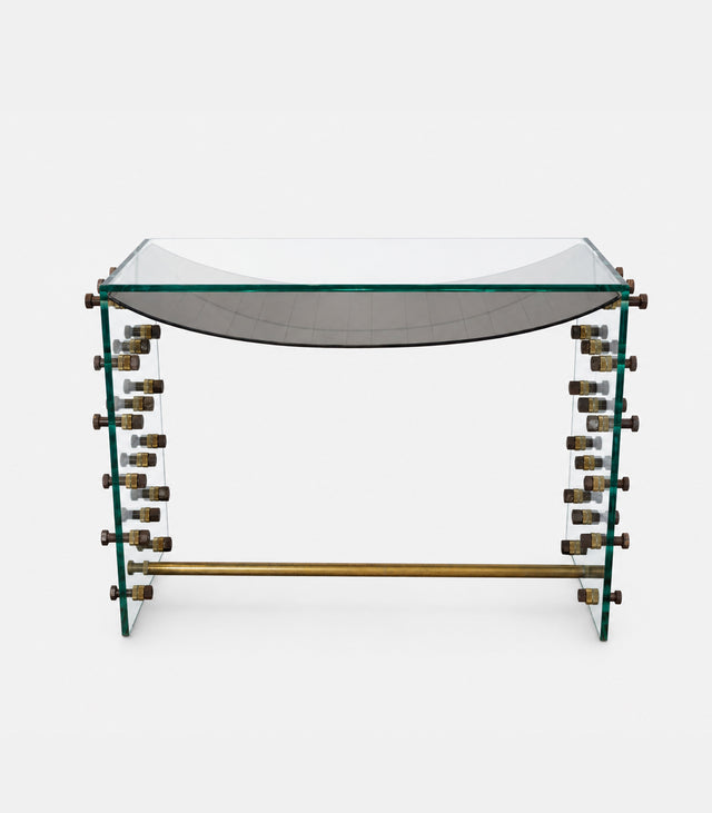 Roberto Giulio Rida & Morgan Rida, Console Table Glass & Iron Bolts, 1970s