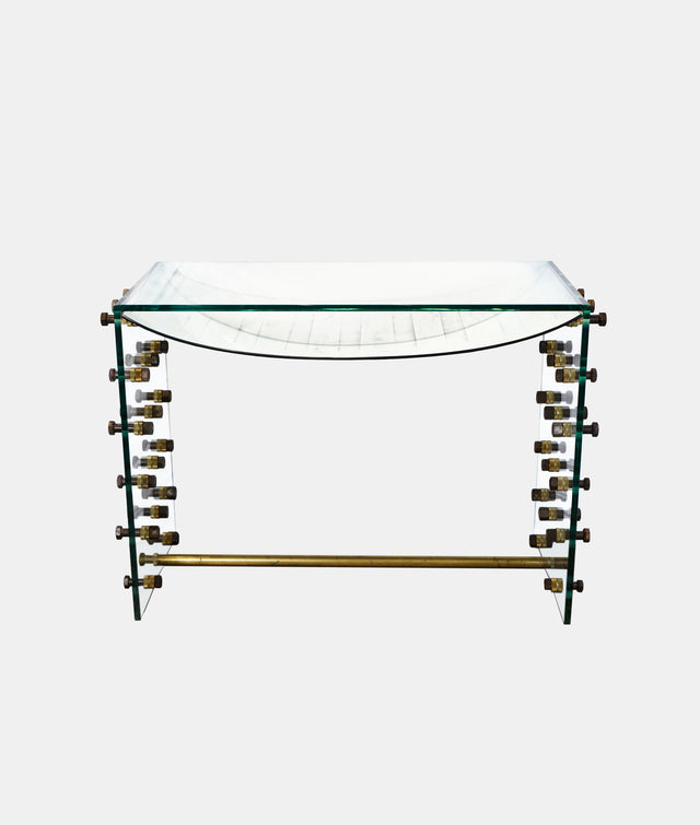 Roberto Giulio Rida & Morgan Rida, Console Table Glass & Iron Bolts, 1970s