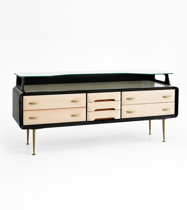 Italian School Laquer and Parchment Sideboard, Italy, 1940s